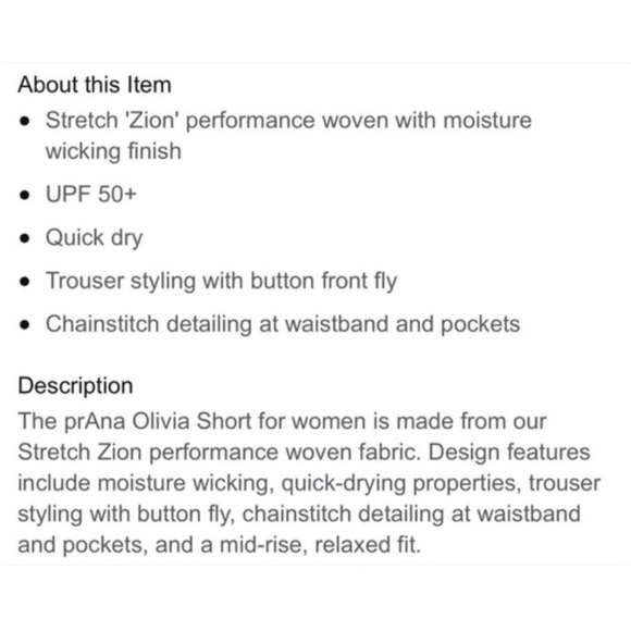 Prana Olivia Moisture Wicking Shorts - Picture 8 of 8